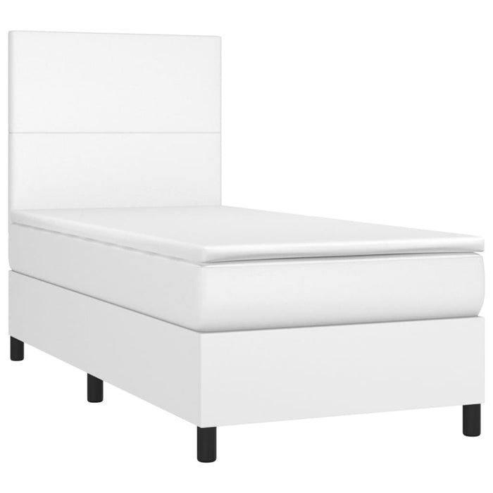 Pat box spring cu saltea, alb, 80x200 cm, piele ecologică WALTI