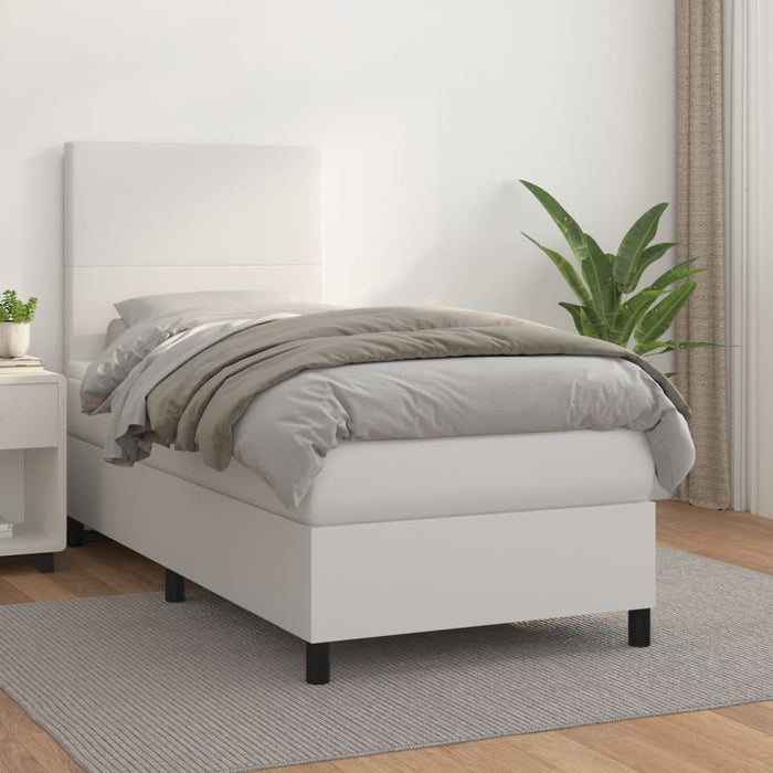 Pat box spring cu saltea, alb, 80x200 cm, piele ecologică WALTI