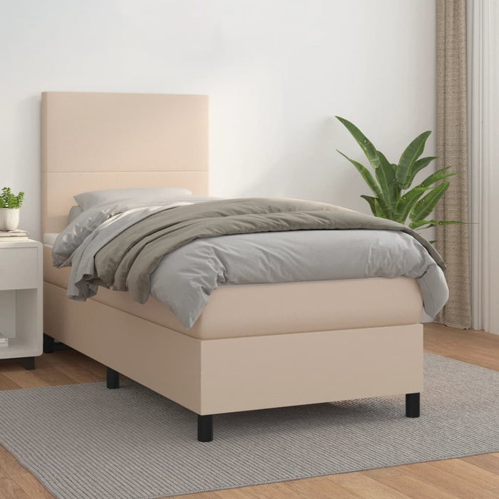 Pat box spring cu saltea, cappuccino, 80x200 cm piele ecologică - WALTI WALTI