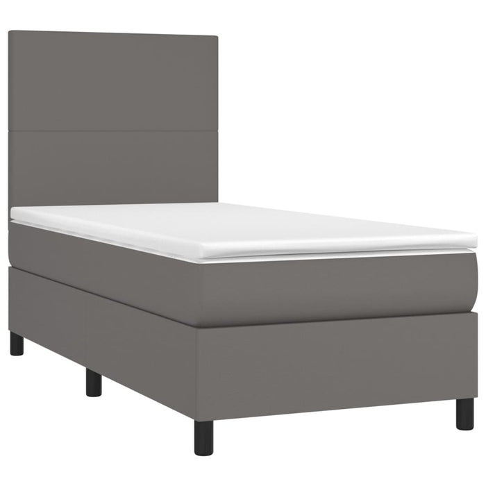 Pat box spring cu saltea, gri, 90x200 cm, piele ecologică WALTI