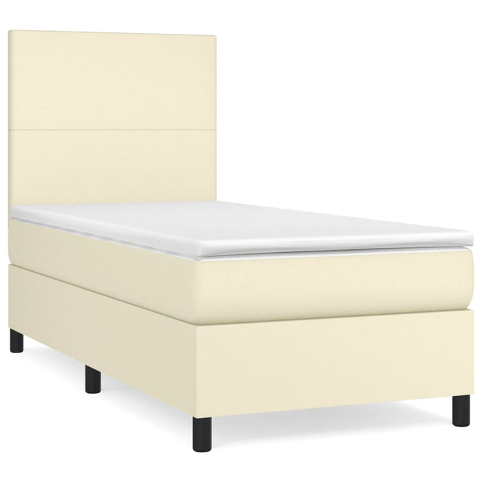 Pat box spring cu saltea, crem, 100x200 cm, piele ecologică - WALTI WALTI