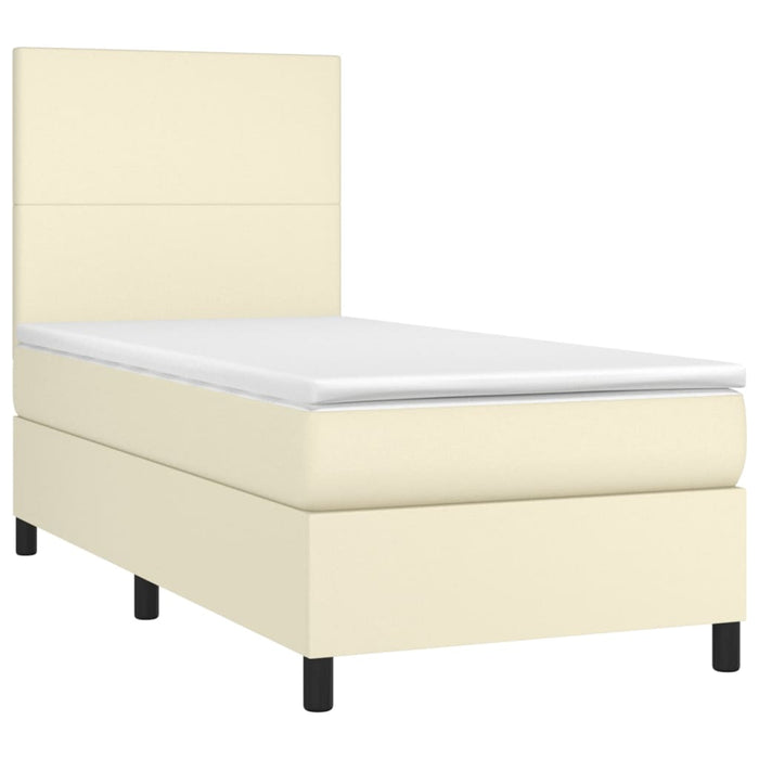 Pat box spring cu saltea, crem, 100x200 cm, piele ecologică - WALTI WALTI