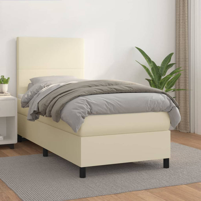 Pat box spring cu saltea, crem, 100x200 cm, piele ecologică - WALTI WALTI