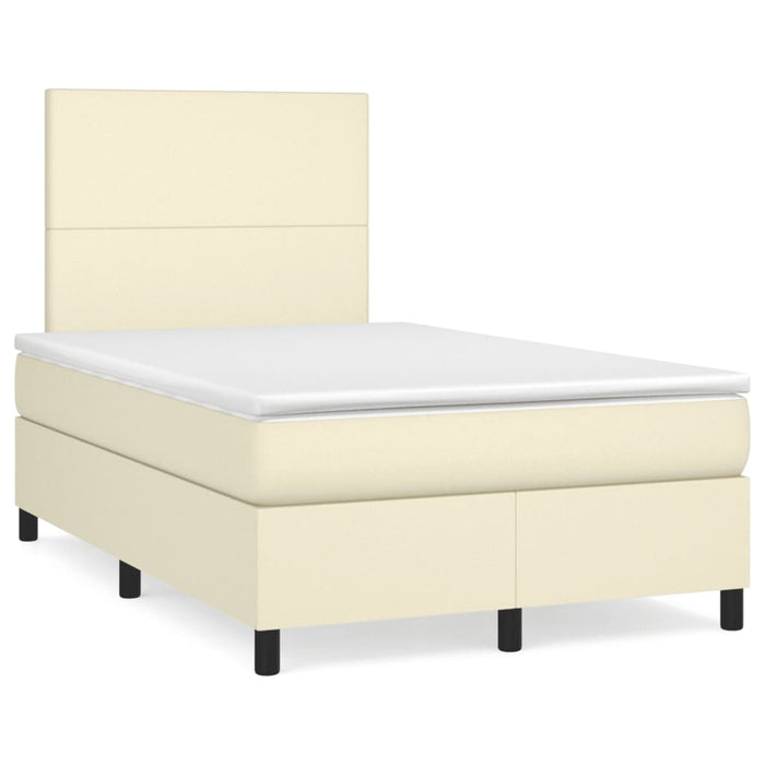 Pat box spring cu saltea, crem, 120x200 cm, piele ecologică WALTI