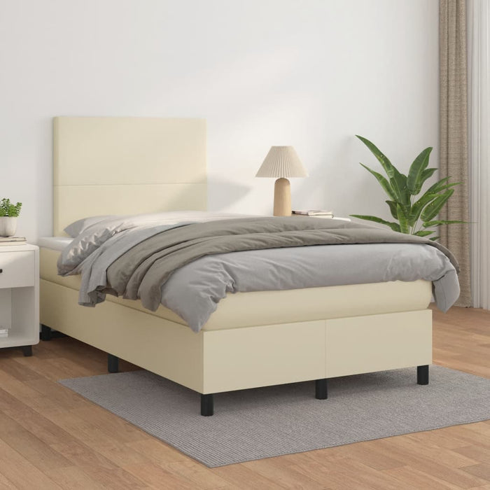 Pat box spring cu saltea, crem, 120x200 cm, piele ecologică WALTI