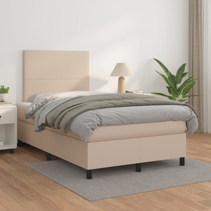 Pat box spring cu saltea, cappuccino, 120x200cm piele ecologică - WALTI WALTI