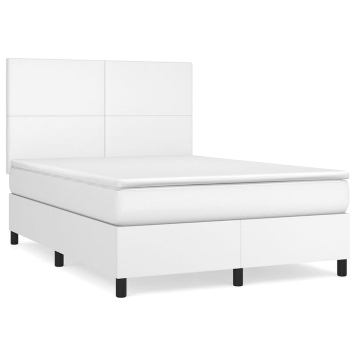 Pat box spring cu saltea, alb, 140x190 cm, piele ecologică - WALTI WALTI
