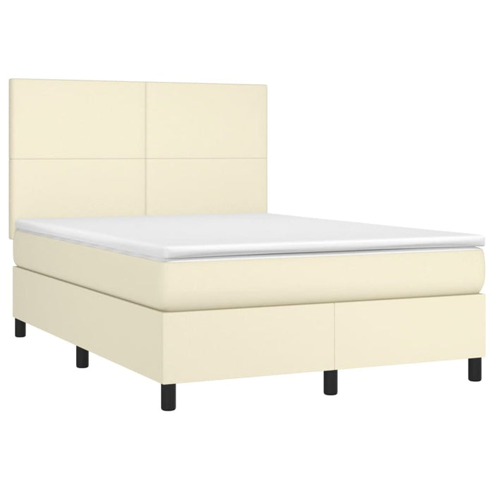 Pat box spring cu saltea, crem, 140x190 cm, piele ecologică WALTI