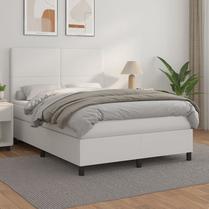 Pat box spring cu saltea, alb, 140x200 cm, piele ecologică - WALTI WALTI