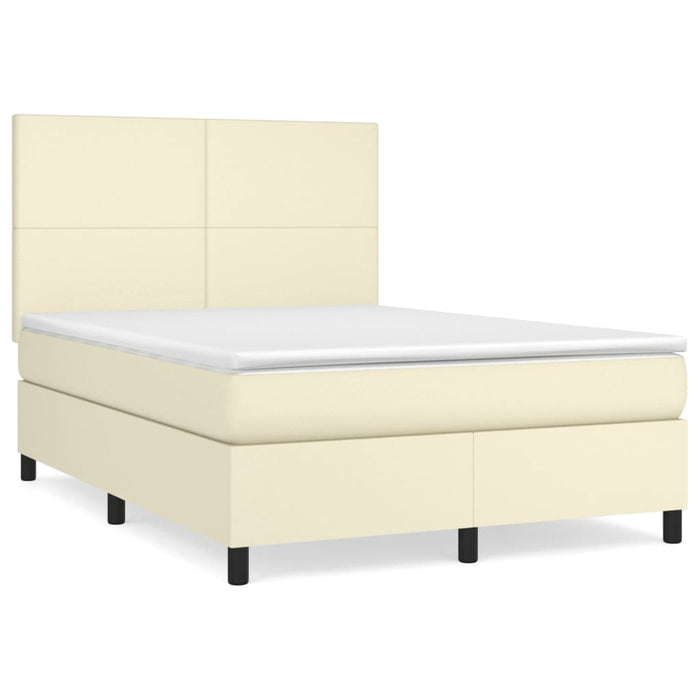Pat box spring cu saltea, crem, 140x200 cm, piele ecologică WALTI
