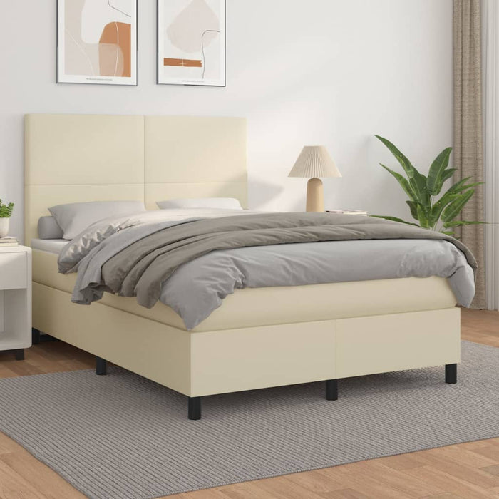 Pat box spring cu saltea, crem, 140x200 cm, piele ecologică WALTI