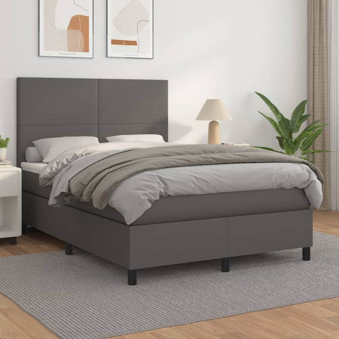 Pat box spring cu saltea, gri, 140x200 cm, piele ecologică - WALTI WALTI