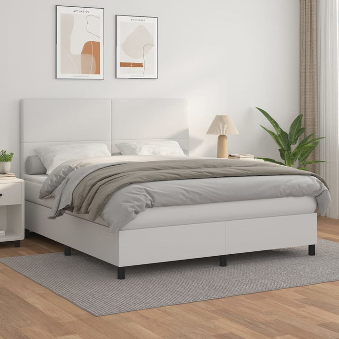 Pat box spring cu saltea, alb, 160x200 cm, piele ecologică WALTI