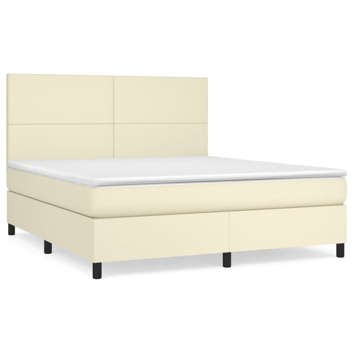 Pat box spring cu saltea, crem, 160x200 cm, piele ecologică WALTI