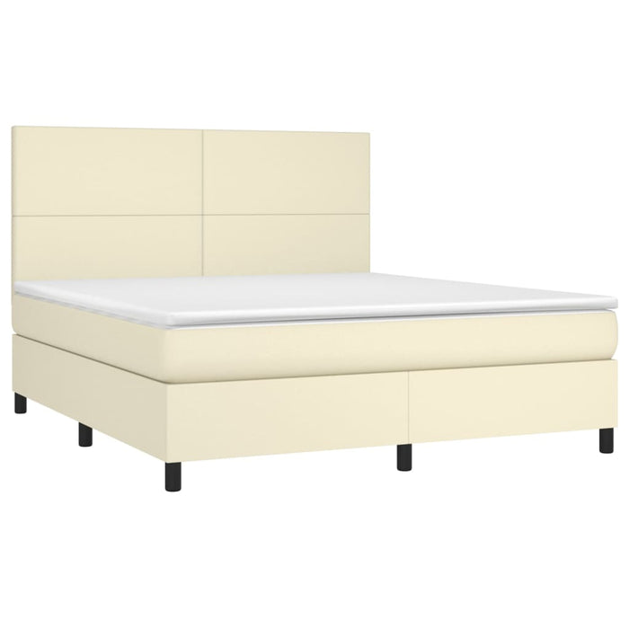 Pat box spring cu saltea, crem, 160x200 cm, piele ecologică WALTI