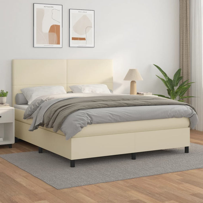Pat box spring cu saltea, crem, 160x200 cm, piele ecologică WALTI