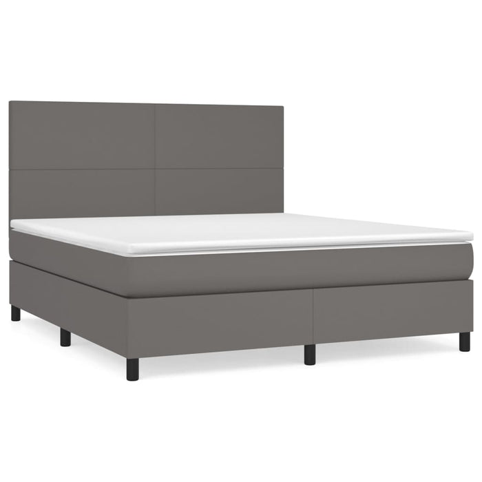 Pat box spring cu saltea, gri, 160x200 cm, piele ecologică WALTI