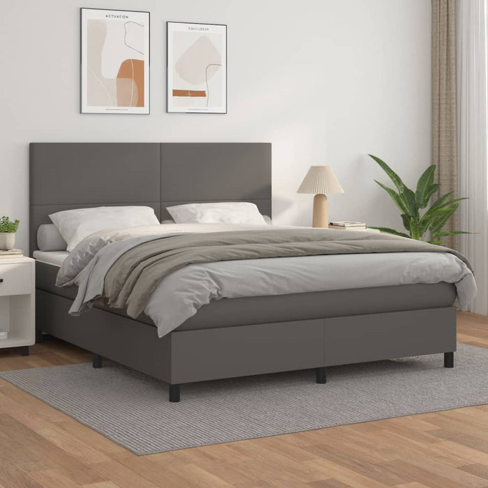 Pat box spring cu saltea, gri, 160x200 cm, piele ecologică WALTI