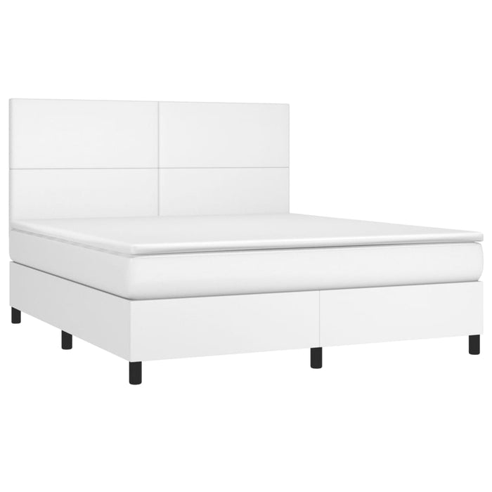 Pat box spring cu saltea, alb, 180x200 cm, piele ecologică WALTI