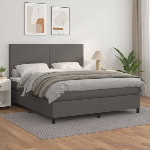 Pat box spring cu saltea, gri, 180x200 cm, piele ecologică - WALTI WALTI