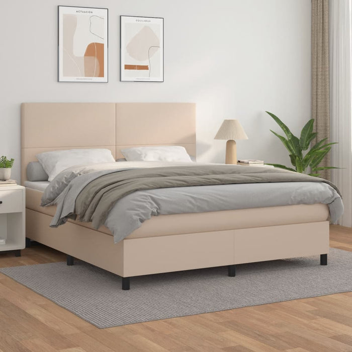 Pat box spring cu saltea, cappuccino, 180x200cm piele ecologică - WALTI WALTI