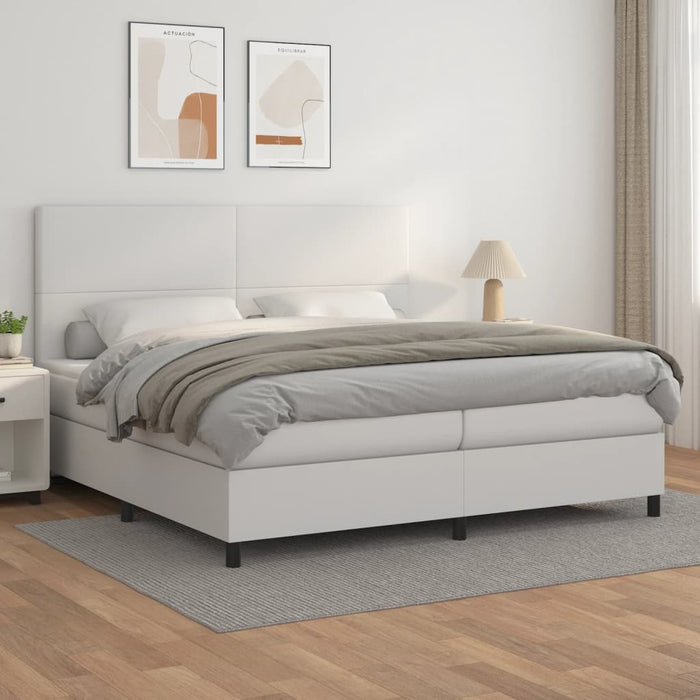 Pat box spring cu saltea, alb, 200x200 cm, piele ecologică - WALTI WALTI