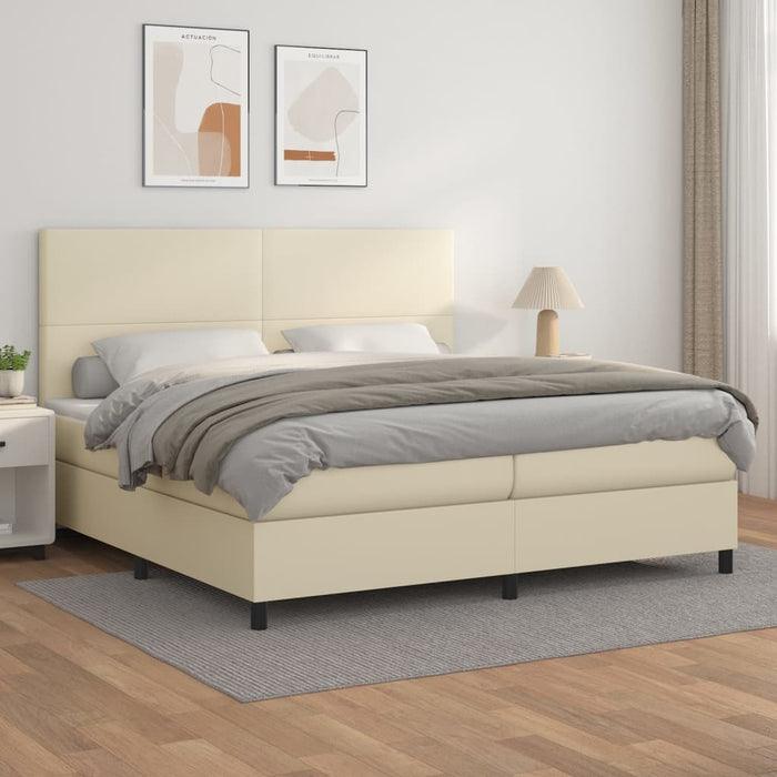Pat continental cu saltea, crem, 200x200 cm, piele ecologică - WALTI WALTI