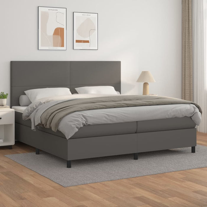 Pat box spring cu saltea, gri, 200x200 cm, piele ecologică - WALTI WALTI