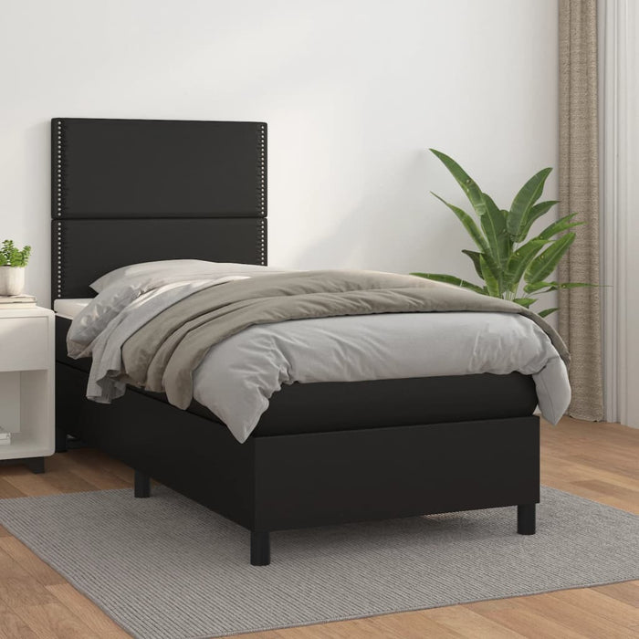 Pat box spring cu saltea, negru, 90x190 cm, piele ecologică - WALTI WALTI