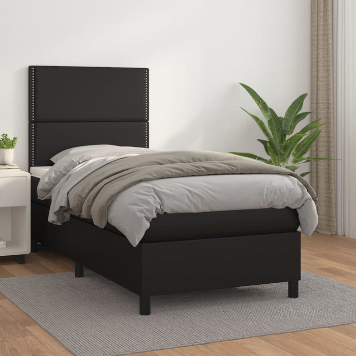 Pat box spring cu saltea, negru, 90x200 cm, piele ecologică - WALTI WALTI