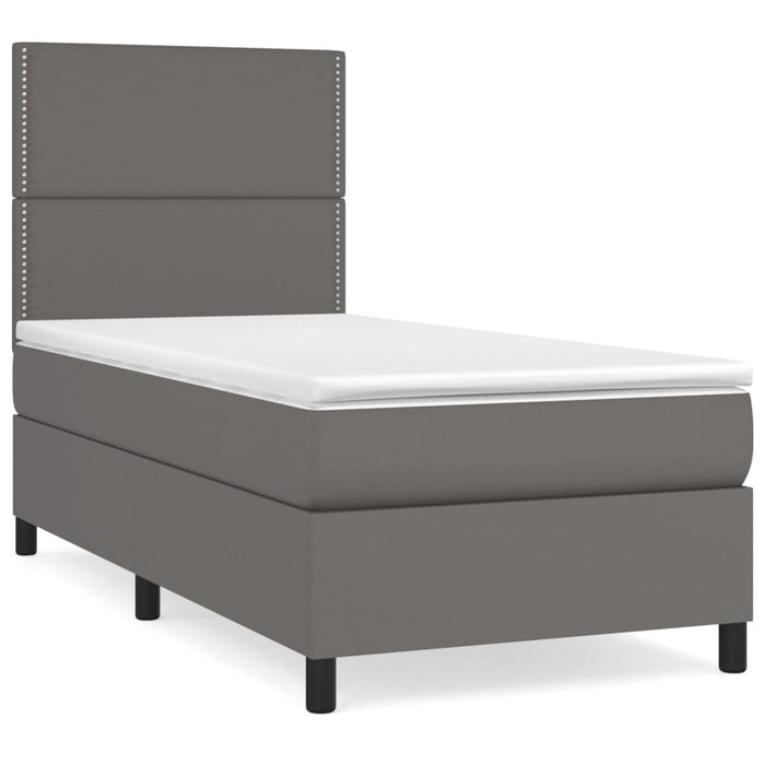 Pat box spring cu saltea, gri, 90x200 cm, piele ecologică WALTI