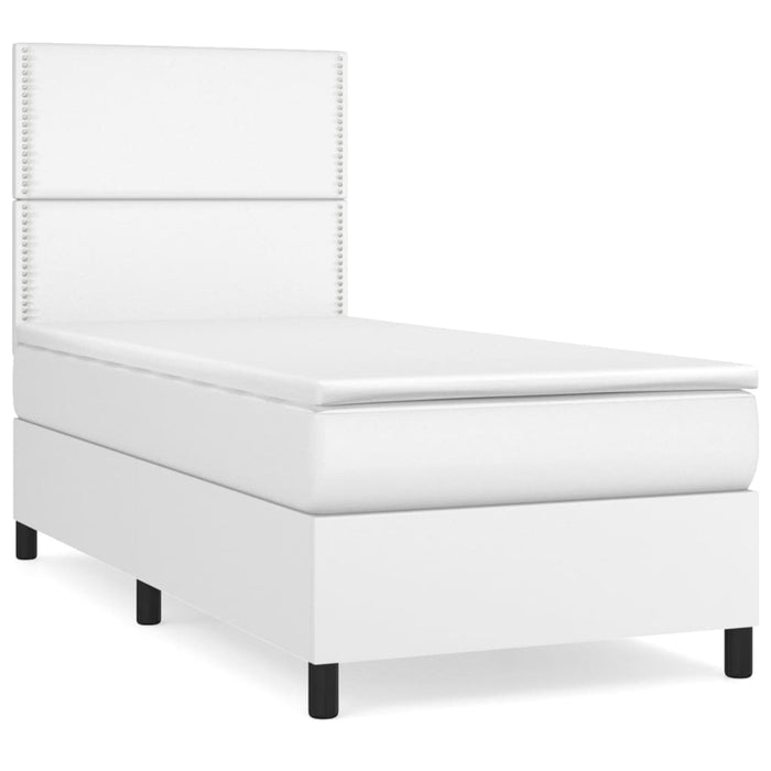 Pat box spring cu saltea, alb, 100x200 cm, piele ecologică - WALTI WALTI