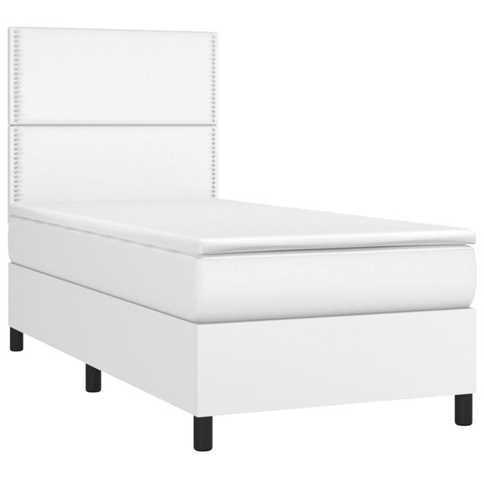 Pat box spring cu saltea, alb, 100x200 cm, piele ecologică - WALTI WALTI