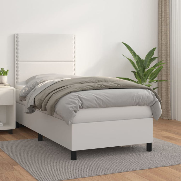 Pat box spring cu saltea, alb, 100x200 cm, piele ecologică - WALTI WALTI