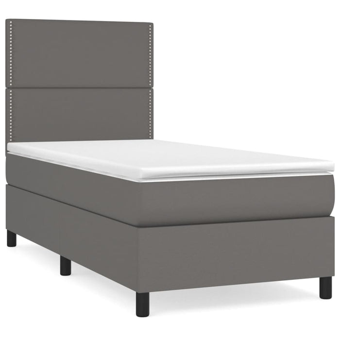 Pat box spring cu saltea, gri, 100x200 cm, piele ecologică - WALTI WALTI