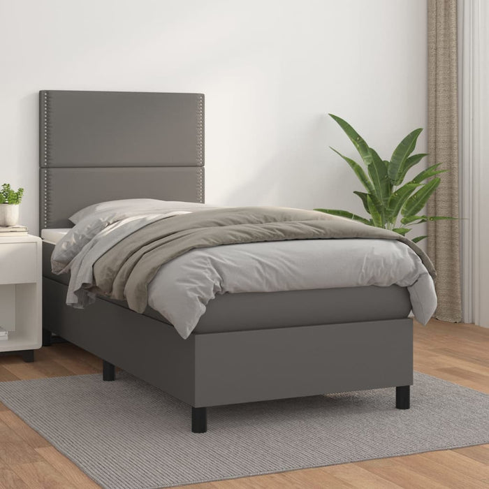 Pat box spring cu saltea, gri, 100x200 cm, piele ecologică - WALTI WALTI