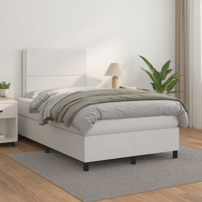 Pat box spring cu saltea, alb, 120x200 cm, piele ecologică - WALTI WALTI