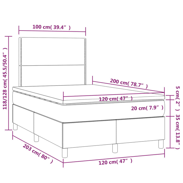 Pat box spring cu saltea, gri, 120x200 cm, piele ecologică - WALTI WALTI