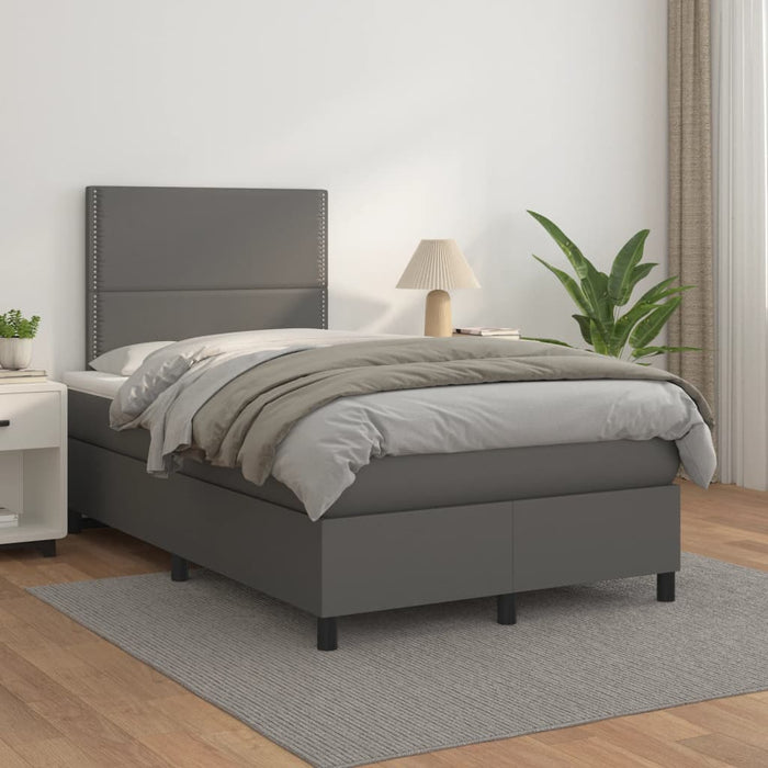 Pat box spring cu saltea, gri, 120x200 cm, piele ecologică - WALTI WALTI