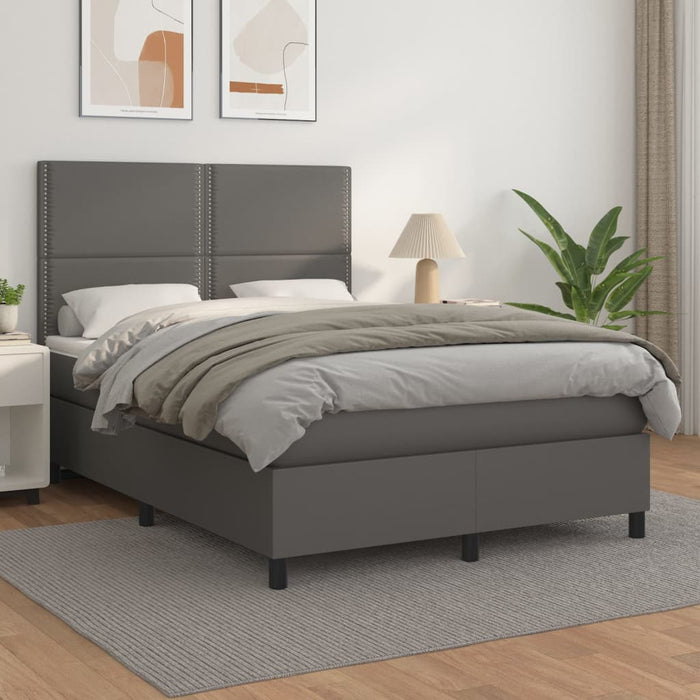 Pat box spring cu saltea, gri, 140x200 cm, piele ecologică - WALTI WALTI