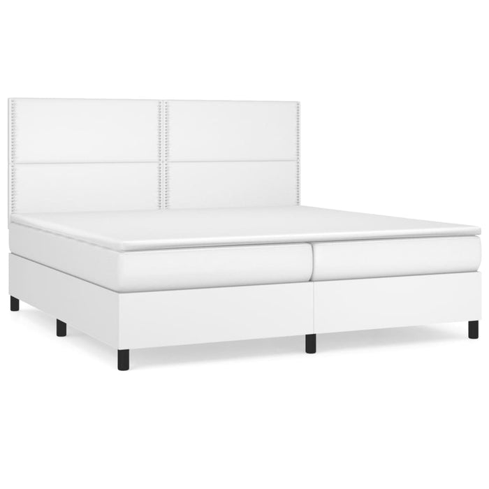 Pat box spring cu saltea, alb, 200x200 cm, piele ecologică - WALTI WALTI