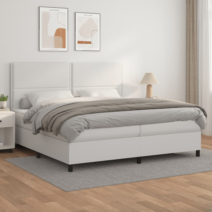 Pat box spring cu saltea, alb, 200x200 cm, piele ecologică - WALTI WALTI
