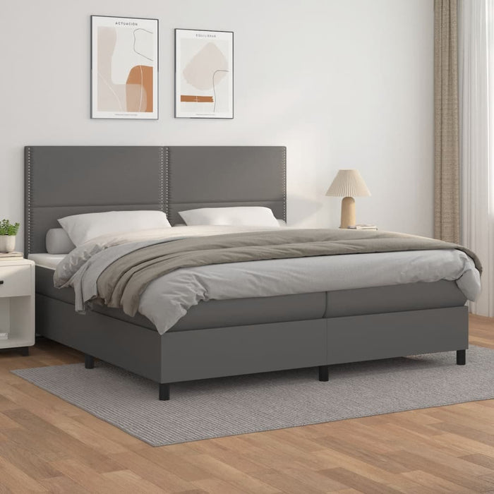Pat box spring cu saltea, gri, 200x200 cm, piele ecologică - WALTI WALTI