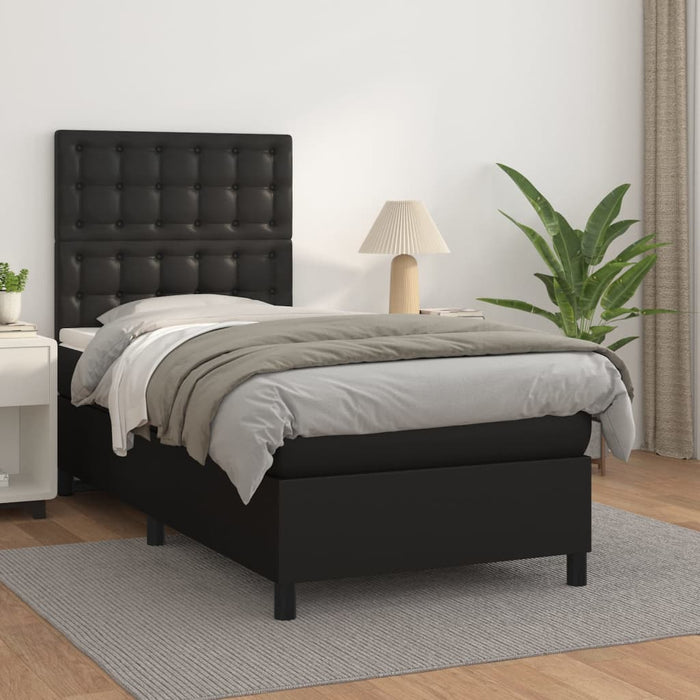 Pat box spring cu saltea, negru, 80x200 cm, piele ecologică - WALTI WALTI
