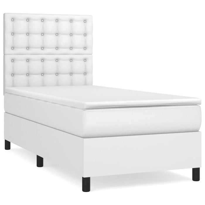 Pat box spring cu saltea, alb, 80x200 cm, piele ecologică - WALTI WALTI