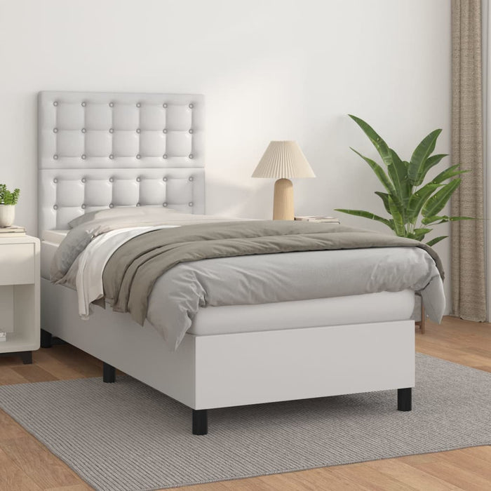 Pat box spring cu saltea, alb, 80x200 cm, piele ecologică - WALTI WALTI