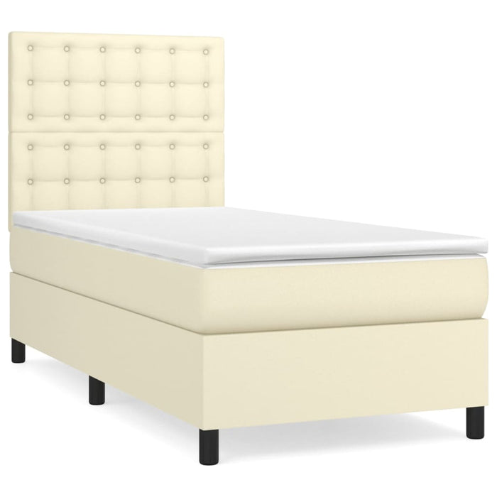 Pat box spring cu saltea, crem, 80x200 cm, piele ecologică WALTI