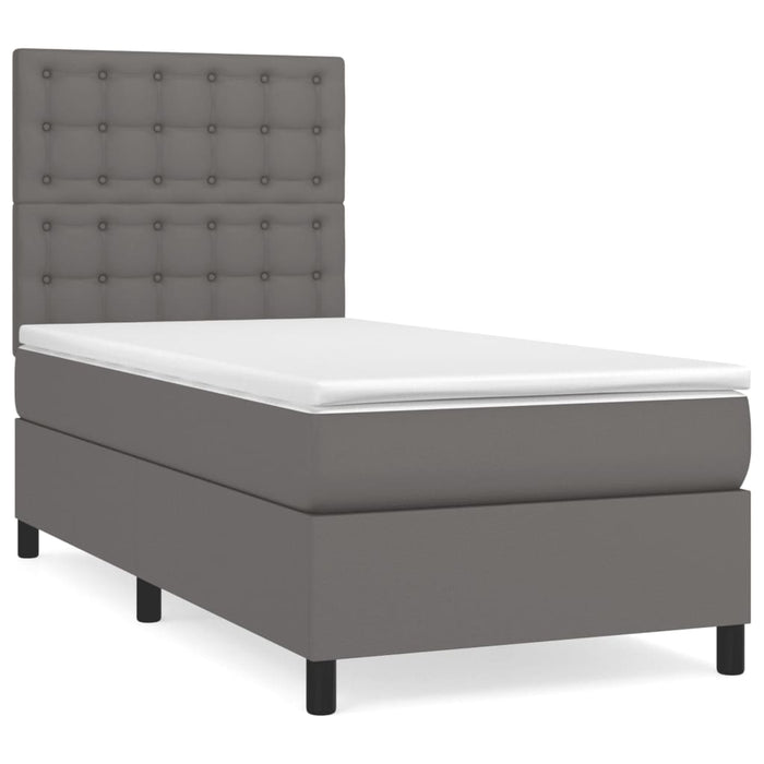 Pat box spring cu saltea, gri, 80x200 cm, piele ecologică WALTI
