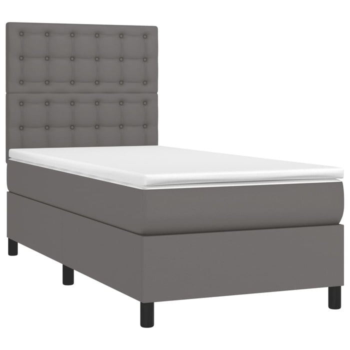 Pat box spring cu saltea, gri, 80x200 cm, piele ecologică WALTI