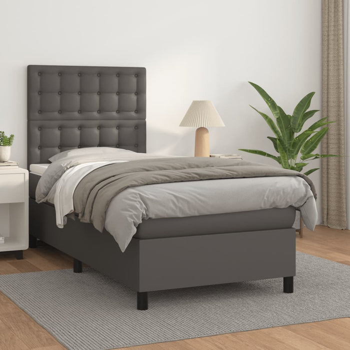 Pat box spring cu saltea, gri, 80x200 cm, piele ecologică WALTI